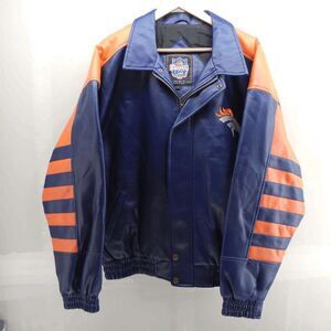 Denver Broncos Blue Size L Game Day Essex Jacket Full Zip Faux Leather READ